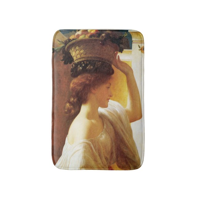 Girl With a Basket of Fruit (by Frederic Leighton) Bath Mat (Front Vertical)