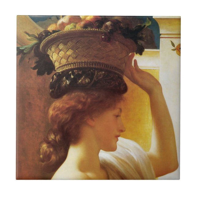 Girl With a Basket of Fruit (by Frederic Leighton) Ceramic Tile (Front)