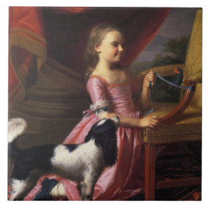 Girl with a Bird and a Dog (John Singleton Copley) Ceramic Tile