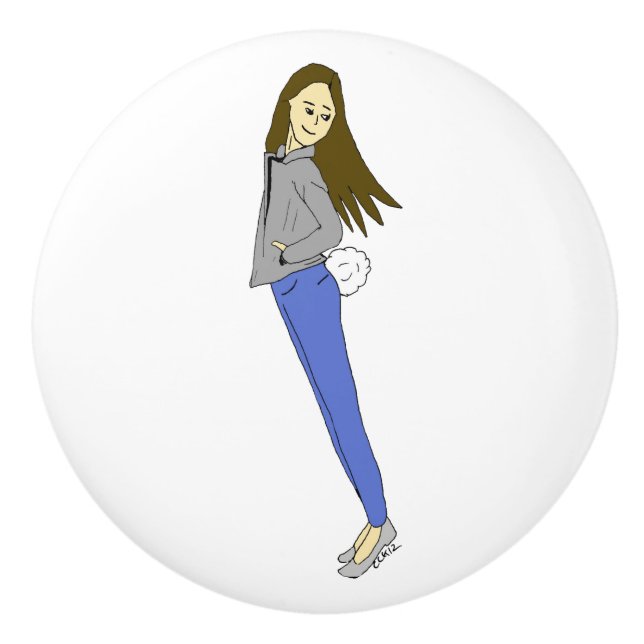 girl with a bunny tail  ceramic knob (Front)