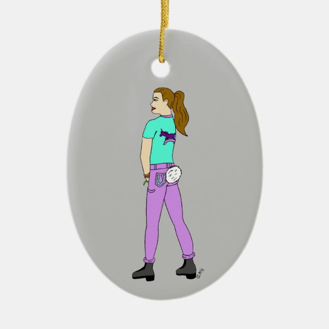 girl with a bunny tail   ceramic ornament (Front)