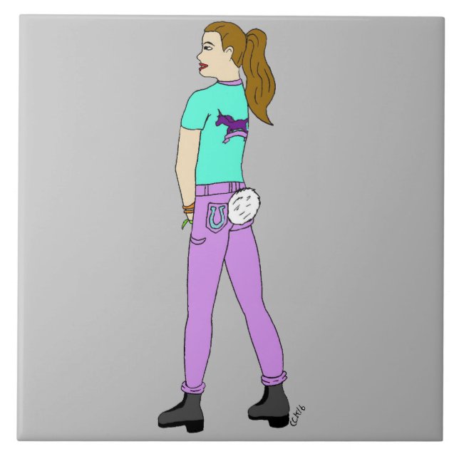 girl with a bunny tail   ceramic tile (Front)