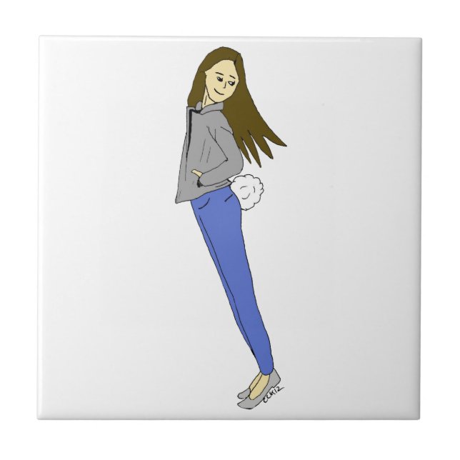girl with a bunny tail  ceramic tile (Front)