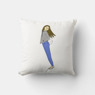 girl with a bunny tail cushion