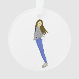 girl with a bunny tail ornament