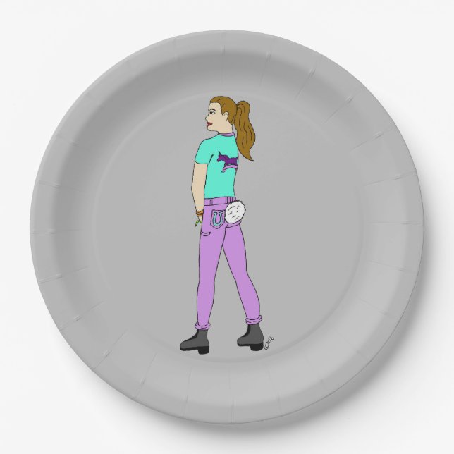 girl with a bunny tail   paper plate (Front)