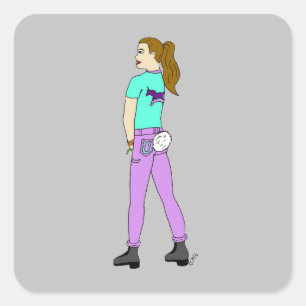 girl with a bunny tail   square sticker