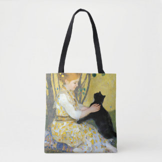Girl with a Cat Tote Bag