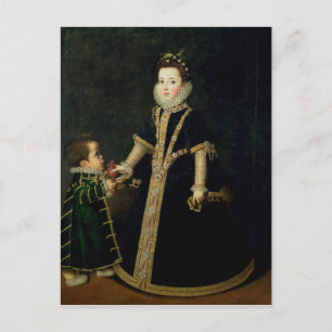 Girl with a dwarf, thought to be a portrait postcard