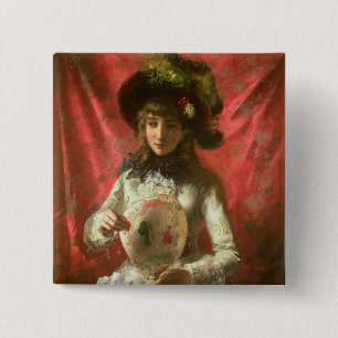 Girl with a Fan 15 Cm Square Badge
