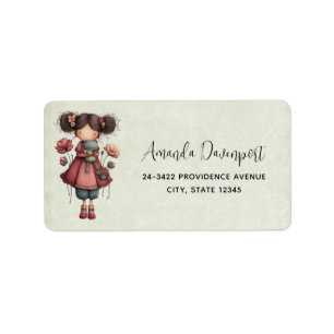 Girl with A Frog Doll Cute Whimsical Address Label