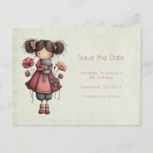 Girl with A Frog Doll Cute Whimsical Announcement Postcard