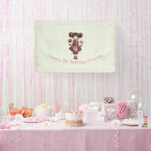 Girl with A Frog Doll Cute Whimsical Birthday Banner