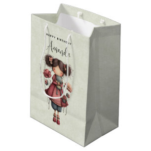 Girl with A Frog Doll Cute Whimsical Birthday Medium Gift Bag