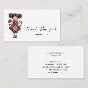 Girl with A Frog Doll Cute Whimsical Business Card