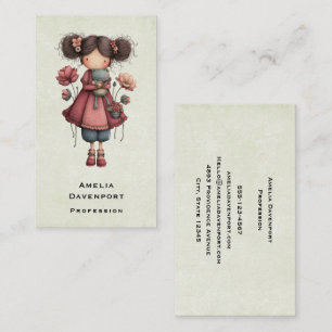 Girl with A Frog Doll Cute Whimsical Business Card