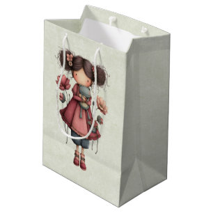 Girl with A Frog Doll Cute Whimsical Medium Gift Bag