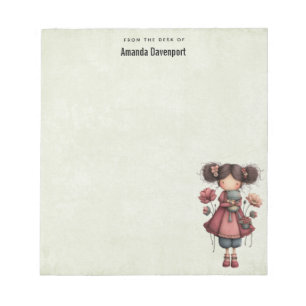 Girl with A Frog Doll Cute Whimsical Notepad
