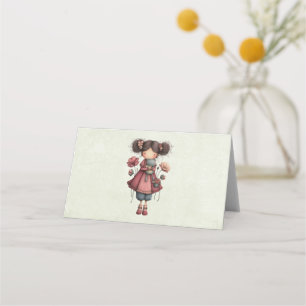 Girl with A Frog Doll Cute Whimsical Place Card