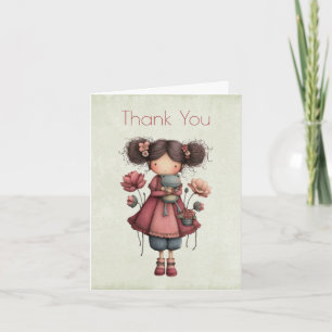 Girl with A Frog Doll Cute Whimsical Thank You Card