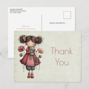 Girl with A Frog Doll Cute Whimsical Thank You Postcard