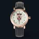 Girl with A Frog Doll Cute Whimsical Watch<br><div class="desc">A watch with a cute retro image featuring a whimsical girl with rosy cheeks and flowers in her hair. Carrying a green frog doll.</div>