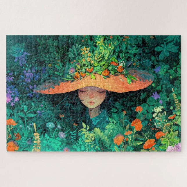 Girl with a Garden on Her Head Jigsaw Puzzle (Horizontal)