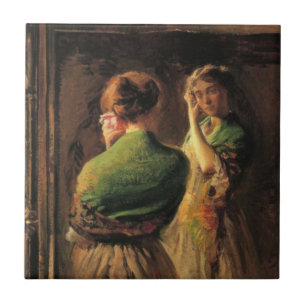 Girl With a Green Shawl (by Joseph DeCamp) Ceramic Tile
