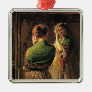 Girl With a Green Shawl (by Joseph DeCamp) Metal Ornament