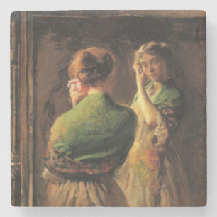 Girl With a Green Shawl (by Joseph DeCamp) Stone Coaster