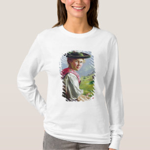 Girl with a Hat in Mountain Landscape T-Shirt