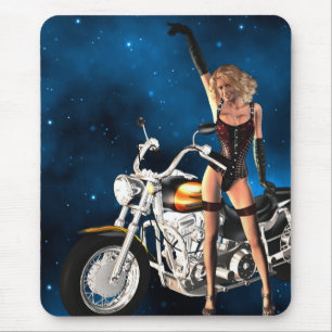 Girl with a motorbike mouse pad