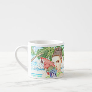 Girl with a parrot espresso cup