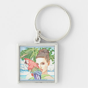 Girl with a parrot key ring