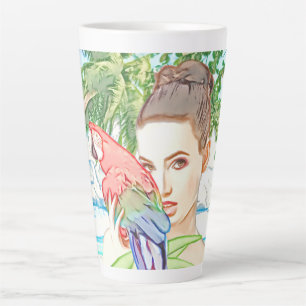 Girl with a parrot  latte mug