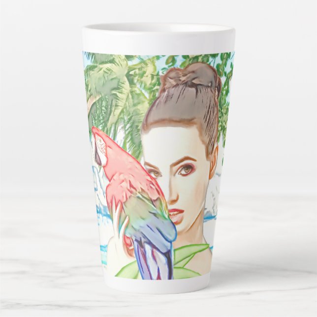 Girl with a parrot  latte mug (Front)