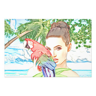 Girl with a parrot photo print