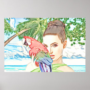 Girl with a parrot poster