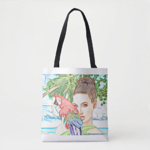 Girl with a parrot tote bag
