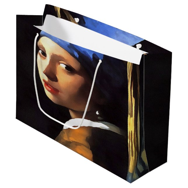 Girl with a Pearl Earring After Johannes Vermeer Large Gift Bag (Front Angled)