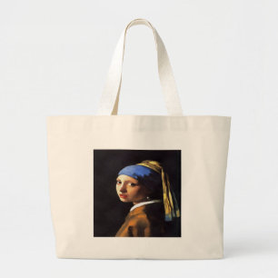Girl with a Pearl Earring After Johannes Vermeer Large Tote Bag