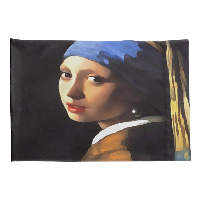 Girl with a Pearl Earring After Johannes Vermeer Pillowcase (Back-Right)