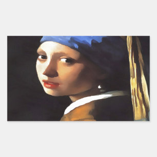 Girl with a Pearl Earring After Johannes Vermeer Rectangular Sticker