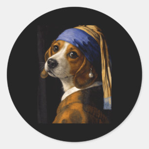 Girl with a pearl earring beagle funny dog meme  classic round sticker