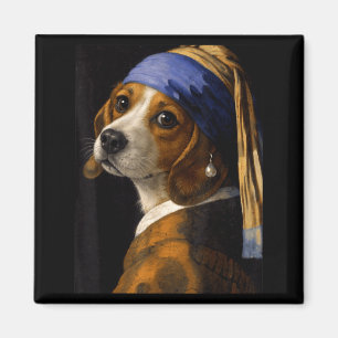 Girl with a pearl earring beagle funny dog meme  magnet