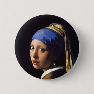 Girl with a pearl earring. By Johannes Vermeer 6 Cm Round Badge