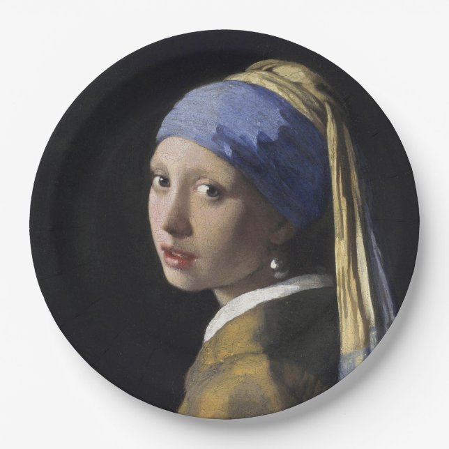 Girl with a Pearl Earring by Johannes Vermeer Paper Plate (Front)