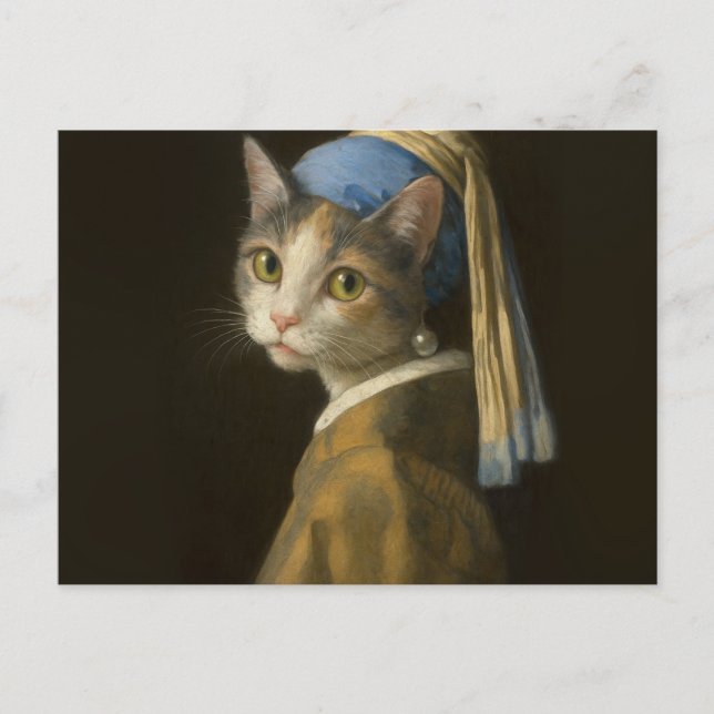Girl with a Pearl Earring Cat                      Postcard (Front)