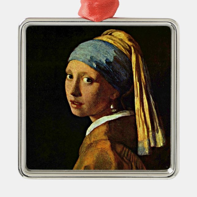 Girl with a Pearl Earring, fine art, Metal Ornament (Front)