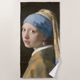 Girl with a Pearl Earring-Johannes Vermeer Art Beach Towel